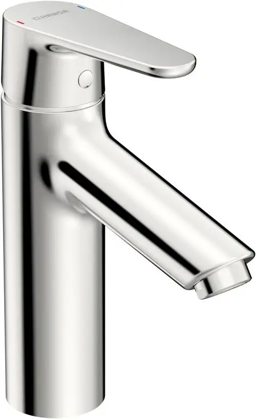 Waschtischbatterie aus Chrom mit einem schlichten Design und einem einzelnen Hebel für die Wasserregelung. Marke: HANSA.